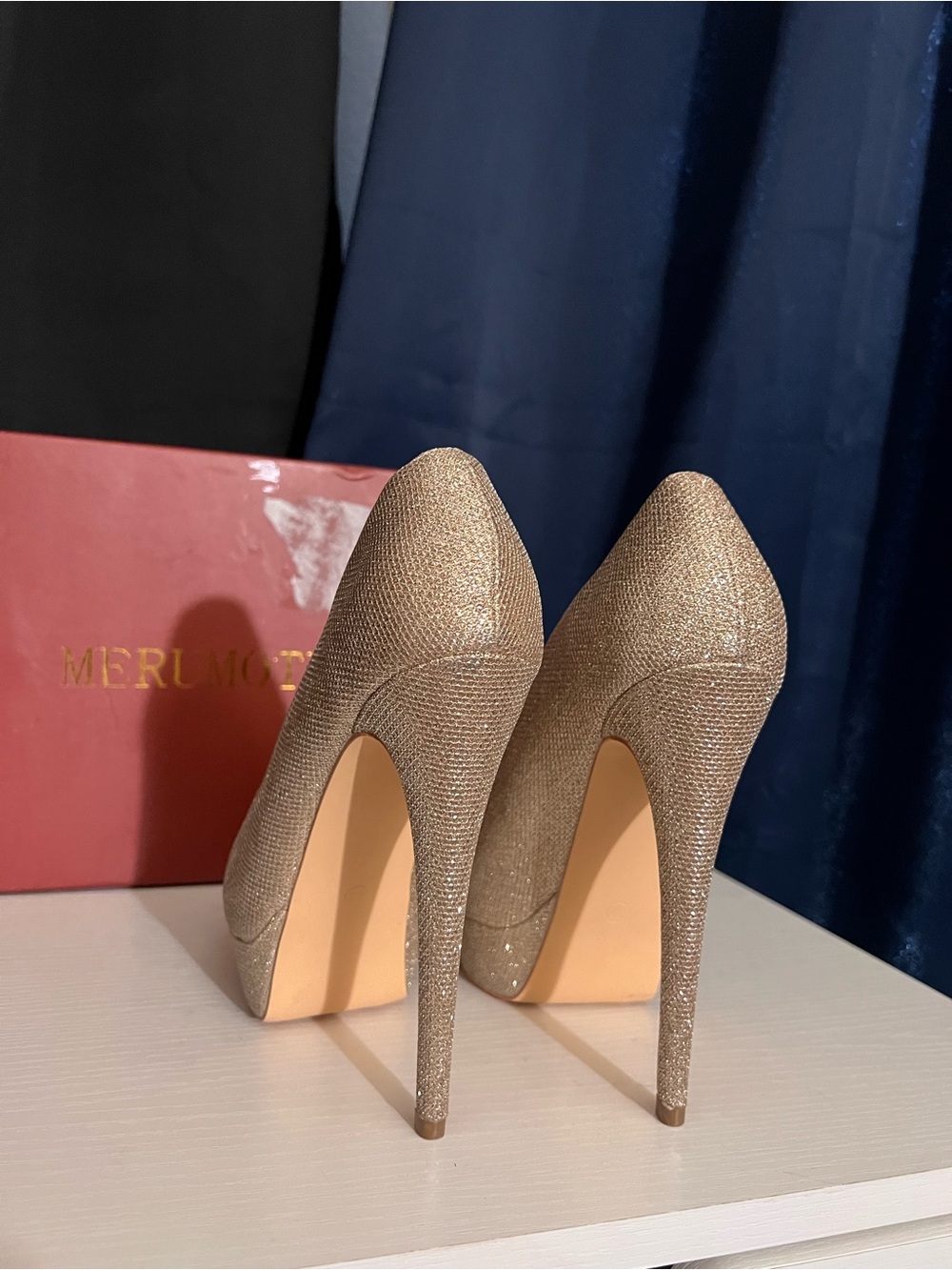 Merumote Glitter Platform Peep Toe Stiletto Heels Women’s Size 8.5 - Picture 4 of 8
